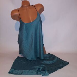 Victoria Secret Camisole Set XXL Top & Bottom Blue Leopard Shorts Sleeveless